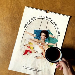 Coffee Calendar 2024 • Vintage Coffee Collage Calendar • Coffee Lover Calendar • Vintage Collage Art Calendar