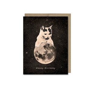 Cat Birthday Card Moon Birthday Card Space Birthday Card image 1