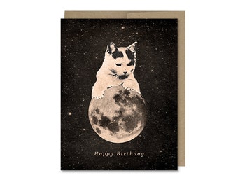 Cat Birthday Card • Moon Birthday Card • Space Birthday Card