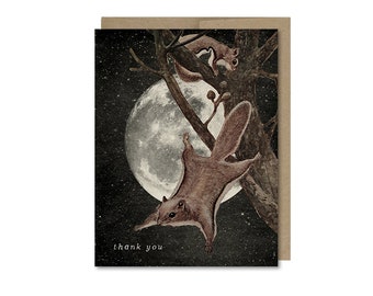 Flying Squirrel Thank You Card • Animal & Moon • Card Set