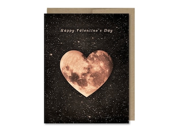 Happy Valentine's Day Heart Moon Greeting Card / Blank Inside / Romantic Card / Valentine's Day Card / Heart Card / I Love You Card
