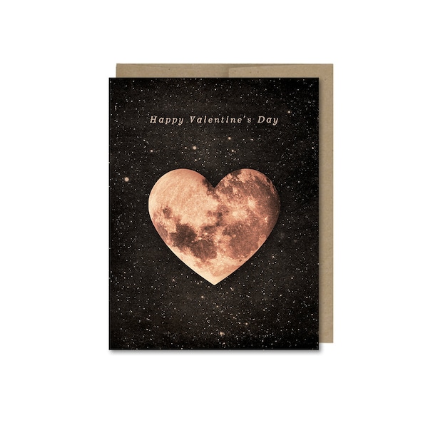 Heart Moon Valentine's Day Card: Romantic Collage Art