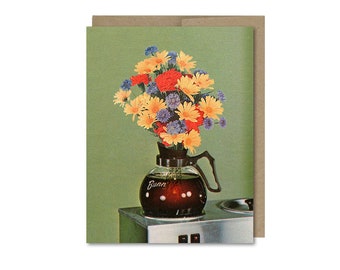 Vintage Coffee Pot Flower Art Card: Coffee Lover Gift
