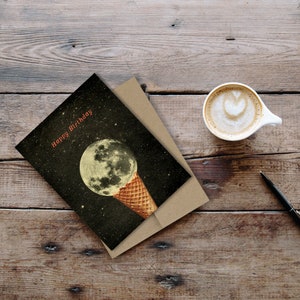 Moon Birthday Card Gift For Friend Ice Cream Cone Space Birthday Card image 3