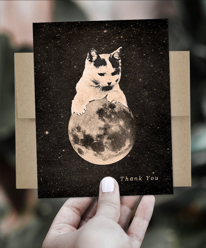 Cat Thank You Card Moon & Space Card Set image 2