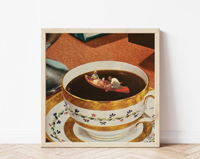 Vintage Coffee Art Print • Vintage Coffee Decor • Vintage Couple & Mug of Coffee Collage Art • Coffee Lover Gift • Art Print