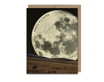 Cowboy & Moon Birthday Card • Birthday Gift For Friend • Vintage Western Card