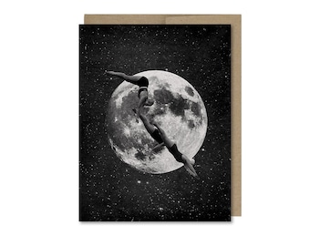 Sky Divers & Moon Card • Vintage Swimmers in Space • Any Occasion