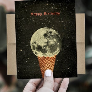 Moon Birthday Card Gift For Friend Ice Cream Cone Space Birthday Card image 2