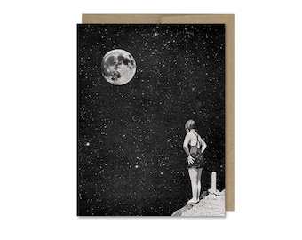 Vintage Swimmer & Moon Card • Beach And Space • Any Occasion