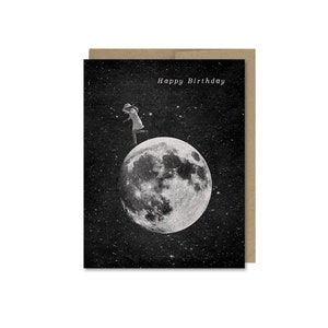 Moon Birthday Card • Birthday Gift For Friend  • Vintage Girl & Moon