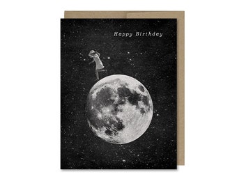 Moon Birthday Card • Birthday Gift For Friend  • Vintage Girl & Moon