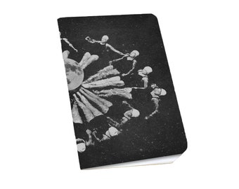 Swimmers & Moon Notebook • Small Blank Notebook • Black with Metallic Silver Ink • Synchronized Swimmers