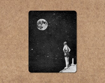 Vintage Swimmer & Moon Sticker • Space Sticker • Laptop Sticker • Water Bottle Sticker • Vintage Beach Sticker • Vintage Collage Art