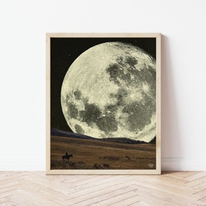 Cowboy & Moon Print • Vintage Western Wall Art • 8x10 Print
