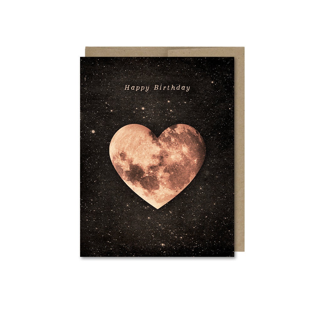 Heart Moon Birthday Card * Birthday Gift * Love Birthday