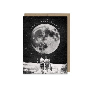 Happy Anniversary Couple & Moon Card • Vintage Beach • Blank Card