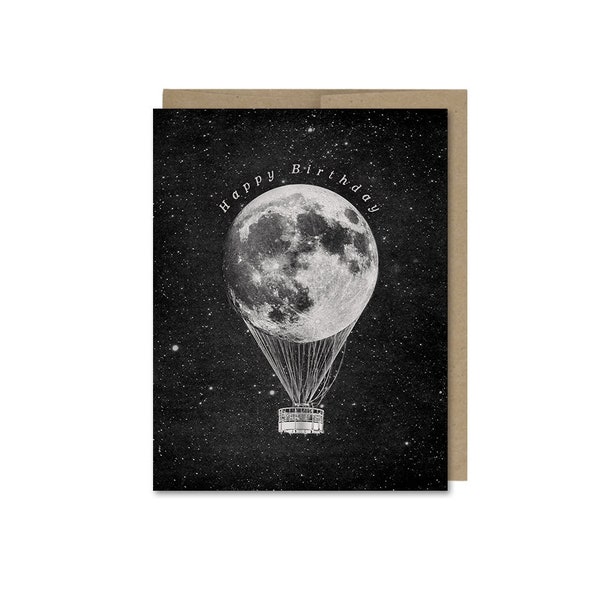 Moon Birthday Card • Hot Air Balloon • Gift For Friend • Space Birthday Card