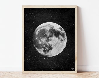 Moon Collage Art Print: Minimalist Space Decor (8x10)