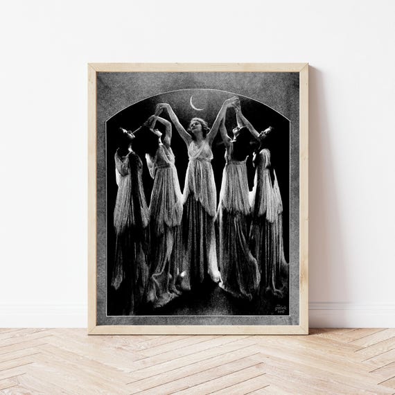 Vintage Women Crescent Moon Art Print: Surreal Witchy Collage