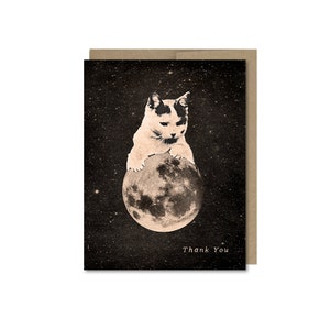 Cat Thank You Card Moon & Space Card Set image 1