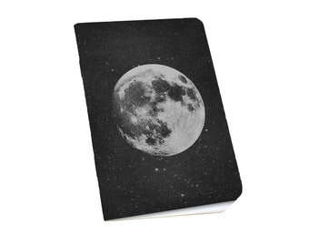 Moon Notebook • Small Blank Notebook • Black with Metallic Silver Ink