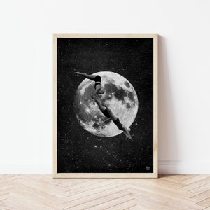 Sky Divers • Moon Print • Collage Art Print • 5x7 Print