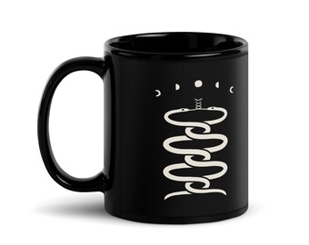 Caneca de café com cobras e fases da lua - presente de astrologia boho
