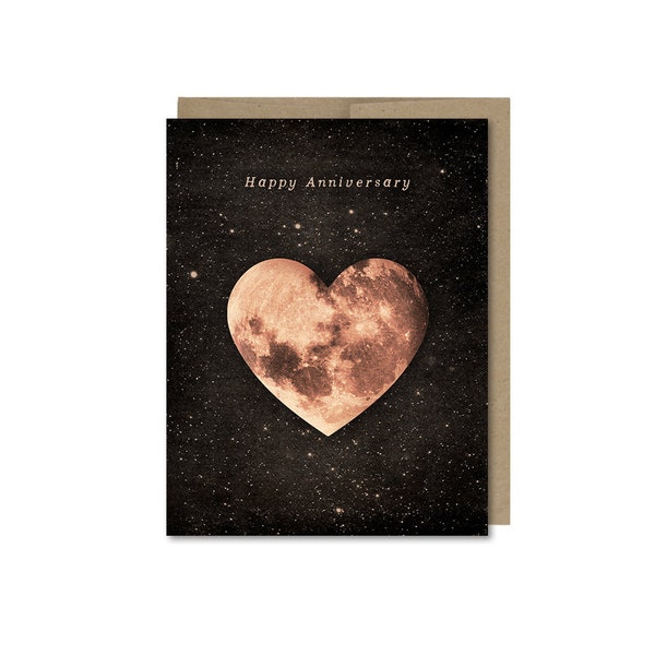 Happy Anniversary Heart Moon Card • Blank Card