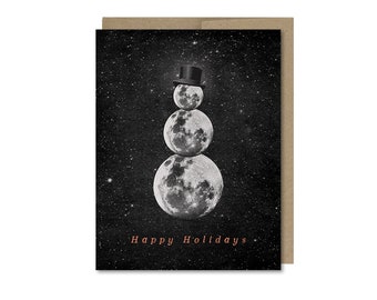 Happy Holidays Moon Snowman Card • Space Card • Holiday Card