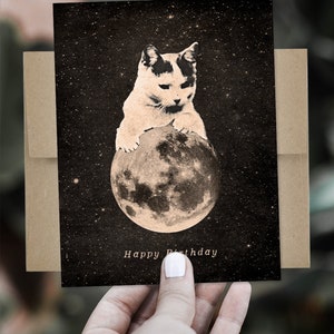 Cat Birthday Card Moon Birthday Card Space Birthday Card image 2