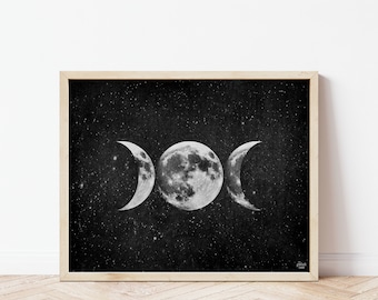 Triple Moon Goddess Art Print: Minimalist Astrology Decor (8x10)