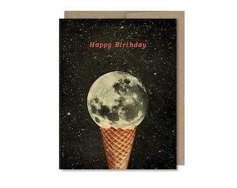 Moon Birthday Card • Gift For Friend • Ice Cream Cone • Space Birthday Card