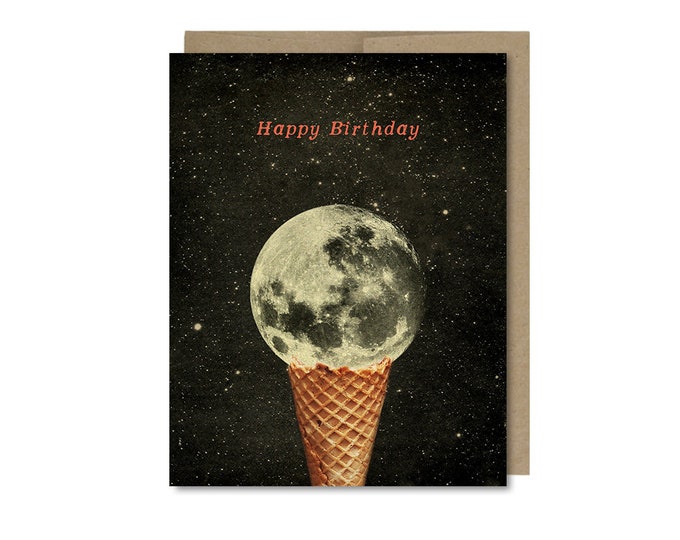 Moon Birthday Card • Gift For Friend • Ice Cream Cone • Space Birthday Card