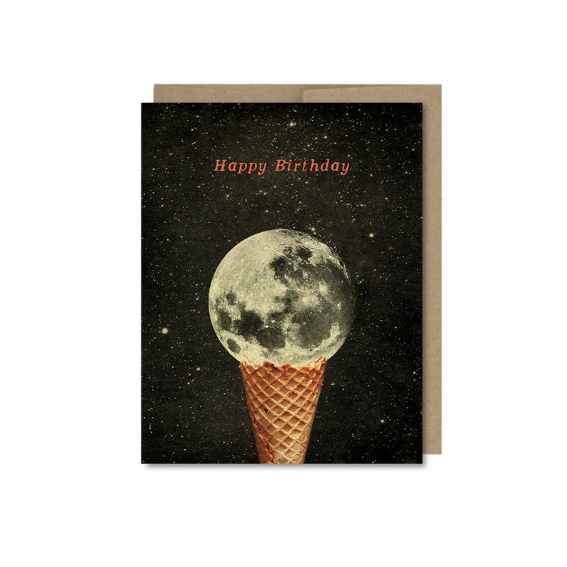 Moon Birthday Card Gift For Friend Ice Cream Cone Space Birthday Card image 1