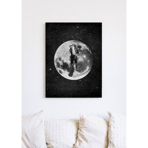 Moon & Scuba Diver • Canvas Artwork • Vintage Art Collage • Ready To Hang