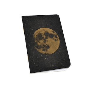 Moon Notebook • Small Blank Notebook • Black with Metallic Gold Ink