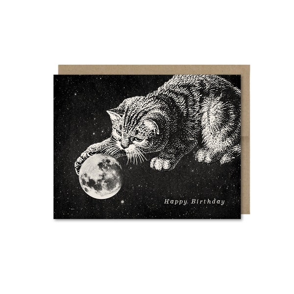 Cat Birthday Card • Birthday Gift For Friend • Cat & Moon