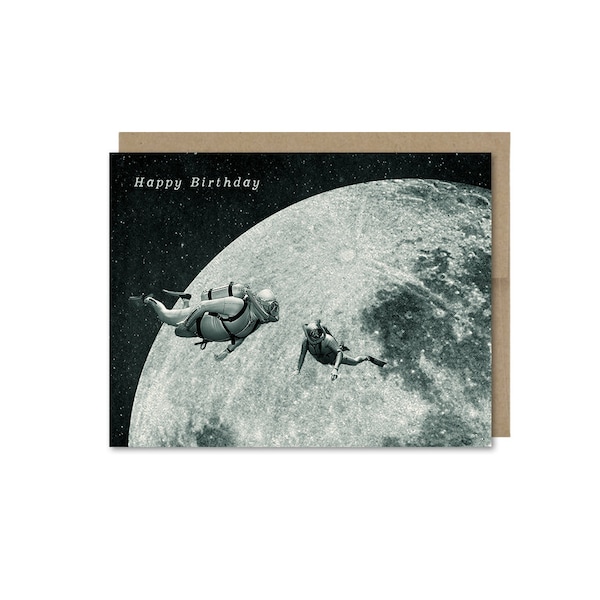 Scuba Birthday Card • Birthday Gift For Friend • Vintage Divers & Moon