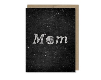 Tarjeta de felicitación Mamá Luna • Interior en blanco • Tarjetas vintage de Luna y Espacio • Tarjeta del Día de la Madre