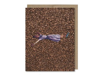 Vintage Coffee Collage Art Card: Bed Of Beans