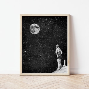 Vintage Swimmer & Moon Print • Vintage Beach And Moon Wall Art • 8x10