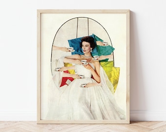 Vintage Woman Coffee Collage Art Print: Coffee Lover Gift (8x10)