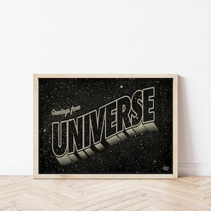Impression Salutations de l'univers • Impression carte postale vintage • Art mural espace • Impression 5 x 7