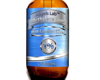 Bleu de méthylène avec argent colloïdal, Angels Lab, qualité pharmaceutique USP, 2 oz liq., 4 oz liq.