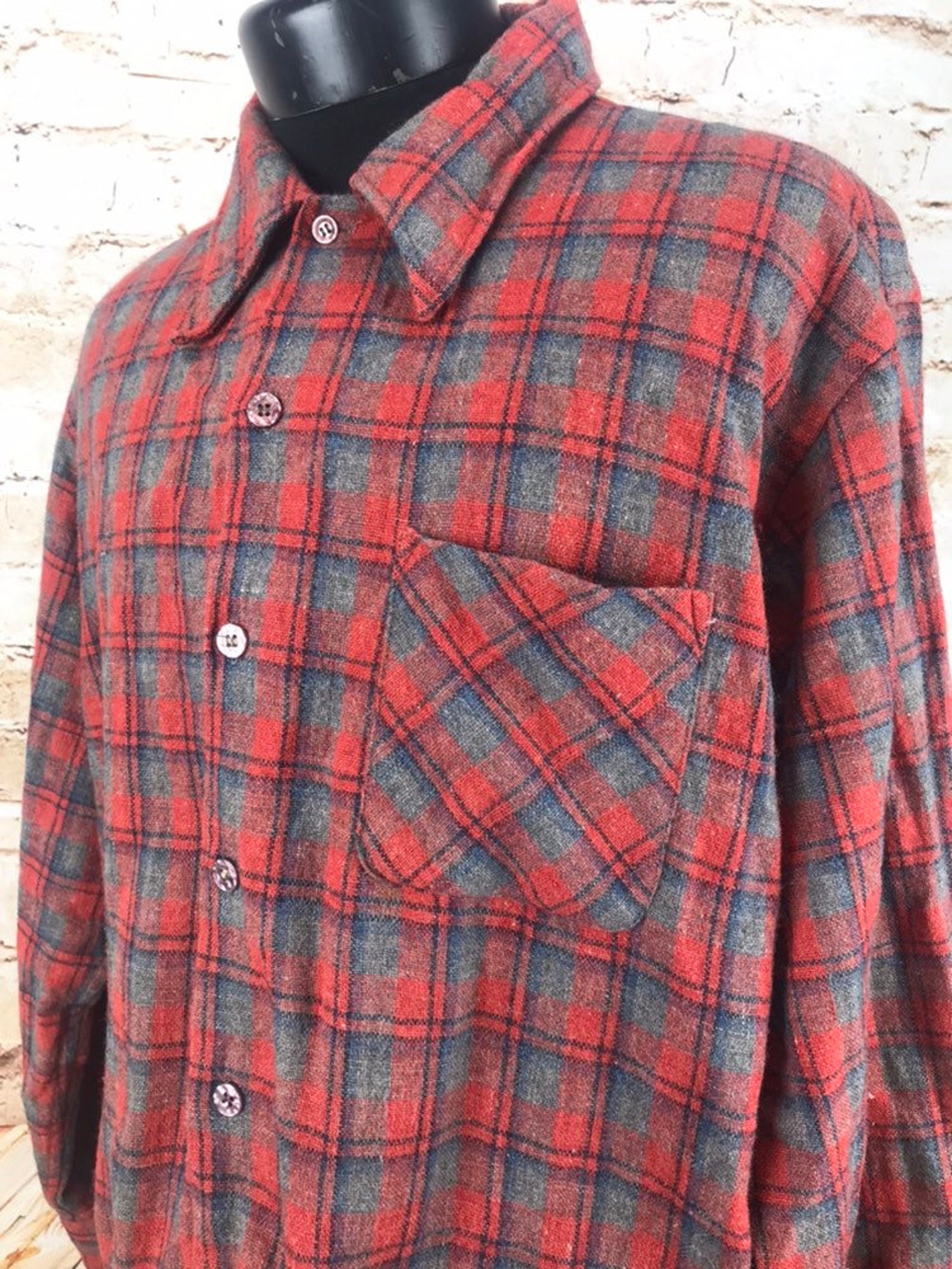 Men's Vintage Flannel Shirt Grunge Flannel Shirt Plaid | Etsy