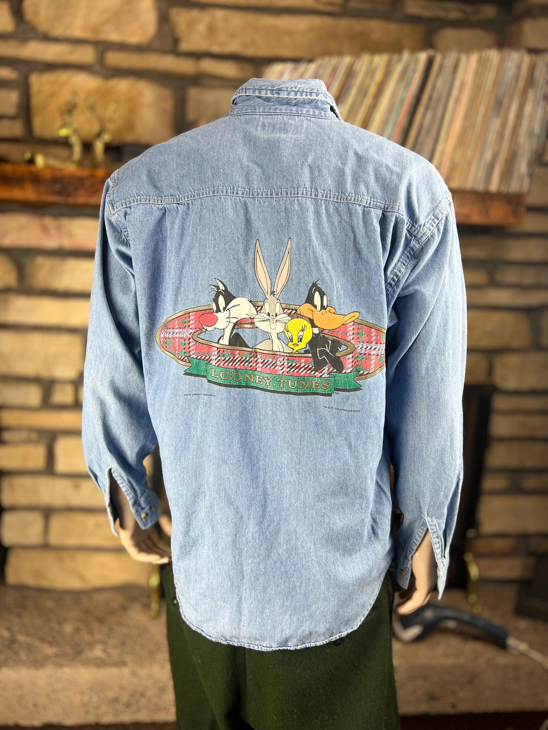 Vintage 1994 Looney Toons long sleeve denim shirt - Medium