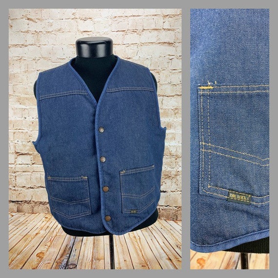 70's Vintage Men's Denim Sherpa Lined Vest by Sear
