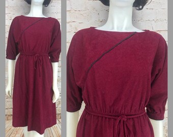 True Vintage Women&#39;s Vintage Dress - Assymetrical JJ Dean Dress - Maroon Vintage Dress - Women&#39;s Vintage Dresses