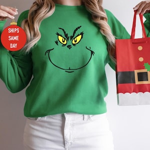 Bluza świąteczna Grinch, zielony sweter świąteczny z twarzą Grincha